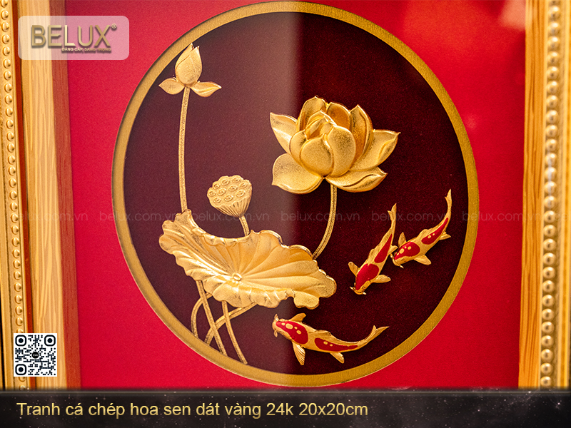 Tranh Sen Ngư Đại Cát dát vàng 24k kt 20x20cm&nbsp;